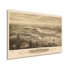 Load image into Gallery viewer, Digitally Restored and Enhanced 1879 Olympia Washington Map - Vintage Map of Olympia Washington Territory - Old Olympia Map - Bird&#39;s Eye View Map of Olympia East Olympia Tumwater Puget Sound
