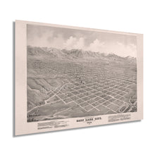 Cargar imagen en el visor de la galería, 1875 Salt Lake City Utah Map Poster - Vintage Map of Salt Lake City Wall Art - Vista panorámica de Salt City City desde el norte mirando hacia el sureste Poster Print
