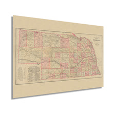 Load image into Gallery viewer, Digitally Restored and Enhanced 1885 Nebraska Map - Vintage Map of Nebraska Wall Art Decor - Topographical Map of Nebraska Poster - Old Historic Nebraska State Map Showing Settlements Railroads
