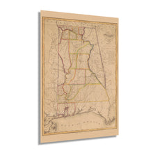 Load image into Gallery viewer, Digitally Restored and Enhanced 1819 Alabama State Map - Vintage Map of Alabama Wall Art - Old Alabama Poster - Historic State of Alabama Map Constructed from Surveys in The General Land Office

