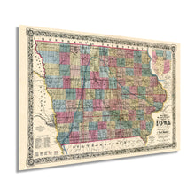 Cargar imagen en el visor de la galería, Digitally Restored and Enhanced 1856 Iowa State Map Poster - Vintage Map of Iowa Wall Art Print - Exhibiting Iron Lead Copper Coal Rail Roads and Other Geological Resources - Iowa Wall Decor
