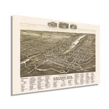 Load image into Gallery viewer, Digitally Restored and Enhanced 1890 Beloit Wisconsin Map - Perspective Map of Beloit Wisconsin Wall Art - Old Beloit Rock County Map of Wisconsin Poster
