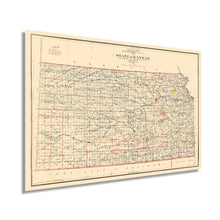 Load image into Gallery viewer, Digitally Restored and Enhanced 1898 Kansas State Map - Vintage Map of Kansas Wall Art Decor - Old Kansas Map Poster Showing County Seats Land Offices Indian Reservations and Railroads

