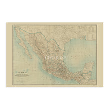 Cargar imagen en el visor de la galería, Cartel del mapa de México de 1900 - Arte de la pared del Mapa de México vintage - Mapa de la historia del cartel de México - Mapa de la pared de México antiguo 
