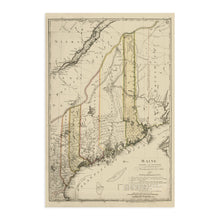 Load image into Gallery viewer, Digitally Restored and Enhanced 1798 Maine State Map - Vintage Map of Maine Wall Art Decor - Map of Maine Poster - Maine Map Showing Counties Civil Subdivisions - Legend in German and English
