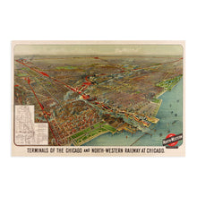 Load image into Gallery viewer, Digitally Restored and Enhanced 1902 Chicago Map Wall Art - Vintage Chicago Map Print - Map of Chicago and North Western Railway Terminals - Chicago Map Art - Chicago Vintage Poster
