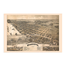 Load image into Gallery viewer, Digitally Restored and Enhanced 1896 Wyandotte Michigan Map - Vintage Map of Wyandotte MI - Old Wayne County Map of Michigan - Michigan Map Poster - Bird&#39;s Eye View Map of Wyandotte Wall Art History

