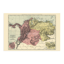 Load image into Gallery viewer, 1898 Colombia and Venezuela Map - Old Wall Map of Colombia and Venezuela Poster - History Map of Venezuela Poster - Wall Art Map of Colombia
