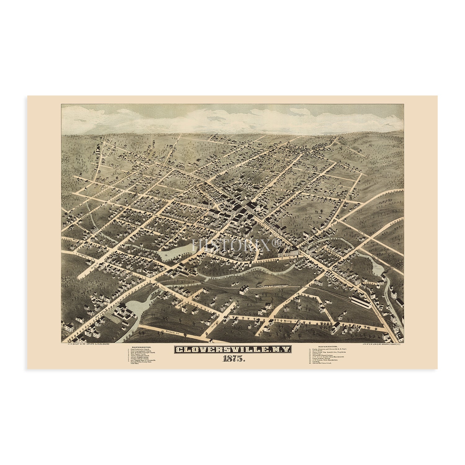 NEW YORK FIREWORKS order map from old birds eye view, wall art decoration