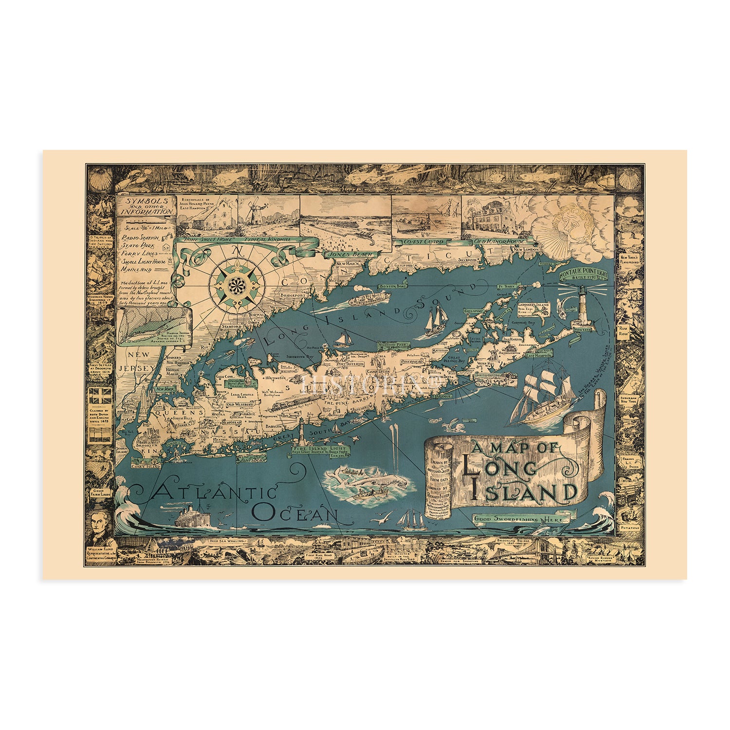 Long Island neighborhood art print FRAMED, Long Island map store art, available in several colors and sizes, Long Island decor, Long Island art