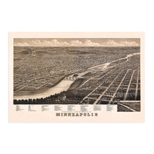 Cargar imagen en el visor de la galería, Digitally Restored and Enhanced 1879 Minneapolis Minnesota Map Poster - Vintage Minneapolis Map Print - Old Minneapolis Wall Art - Panoramic View of Minneapolis MN Looking North West
