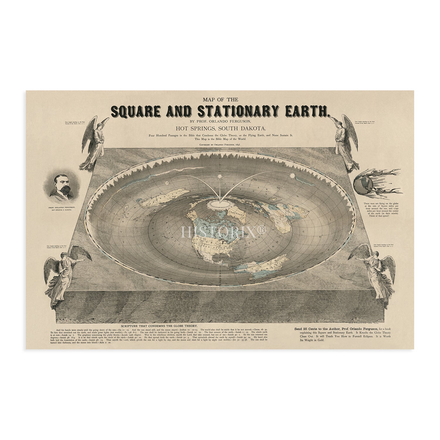 1893 Map of the Square \u0026 Stationary Flat Earth Wall Art Print – Historic  Prints, image size:1500x1500