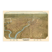 Cargar imagen en el visor de la galería, Digitally Restored and Enhanced 1905 Spokane Washington Map - Vintage Spokane Wall Art - Old Spokane Washington Map - Historic Spokane Map Poster - Bird&#39;s Eye View of Spokane WA Map
