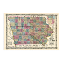 Cargar imagen en el visor de la galería, Digitally Restored and Enhanced 1856 Iowa State Map Poster - Vintage Map of Iowa Wall Art Print - Exhibiting Iron Lead Copper Coal Rail Roads and Other Geological Resources - Iowa Wall Decor
