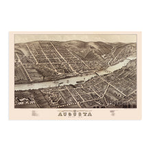 Cargar imagen en el visor de la galería, Digitally Restored and Enhanced 1878 Augusta Maine Map Poster - Vintage Augusta Poster Wall Art - Old Augusta Maine Map - Bird&#39;s Eye View of Augusta ME Oriented with North to The Right
