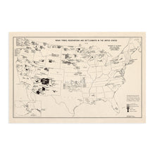 Load image into Gallery viewer, Digitally Restored and Enhanced 1939 Indian Tribes Reservations &amp; Settlements United States Map Poster - Vintage Map of United States Wall Art - History Map of Native American Tribes of USA Map Poster
