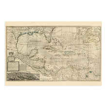 Load image into Gallery viewer, Digitally Restored and Enhanced 1715 Map of West Indies Islands of America - Vintage Map Wall Art - Shows what belongs to Spain, England, France and Holland - Old West Indies Art - Carribean Art
