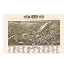 Load image into Gallery viewer, Digitally Restored and Enhanced 1890 Beloit Wisconsin Map - Perspective Map of Beloit Wisconsin Wall Art - Old Beloit Rock County Map of Wisconsin Poster
