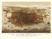 Cargar imagen en el visor de la galería, Digitally Restored and Enhanced 1878 City of San Francisco Map Art - Vintage Map of San Francisco - Birds Eye View from the Bay looking Southwest - San Francisco Map Poster - Bay Area Map Poster
