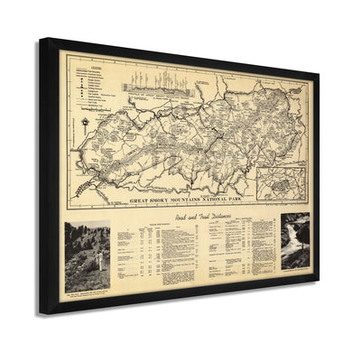 Digitally Restored and Enhanced 1940 Great Smoky Mountains Map - Framed Vintage Great Smoky Mountains National Park Wall Art - Old Smoky Mountains Poster - Smoky Mountains Wall Art
