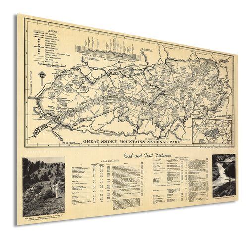 Digitally Restored and Enhanced 1940 Great Smoky Mountains Map - Vintage Map Wall Art - Appalachian Trail Poster - Tennessee Poster - Smoky Mountains Poster - Smoky Mountains Wall Map