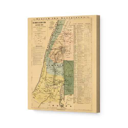 Digitally Restored and Enhanced 1881 The Journeys and Deeds of Jesus Christ Canvas Art - Canvas Wrap Vintage Palestine Map Poster - Biblical Map of Palestine - Scriptural Index on the Map of Palestine