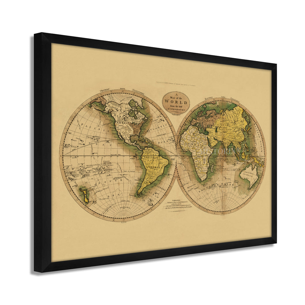 Digitally Restored and Enhanced 1795 World Map Poster - Framed Vintage World Map Wall Art - Old World Map Wall Decor - History Map of the World - Framed World Map from Best Authorities (Tan)