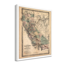 Load image into Gallery viewer, Digitally Restored and Enhanced 1876 California Map Poster - Framed Vintage California Wall Art - History Map of California Poster - Framed California Map Showing Southern Pacific Railroad
