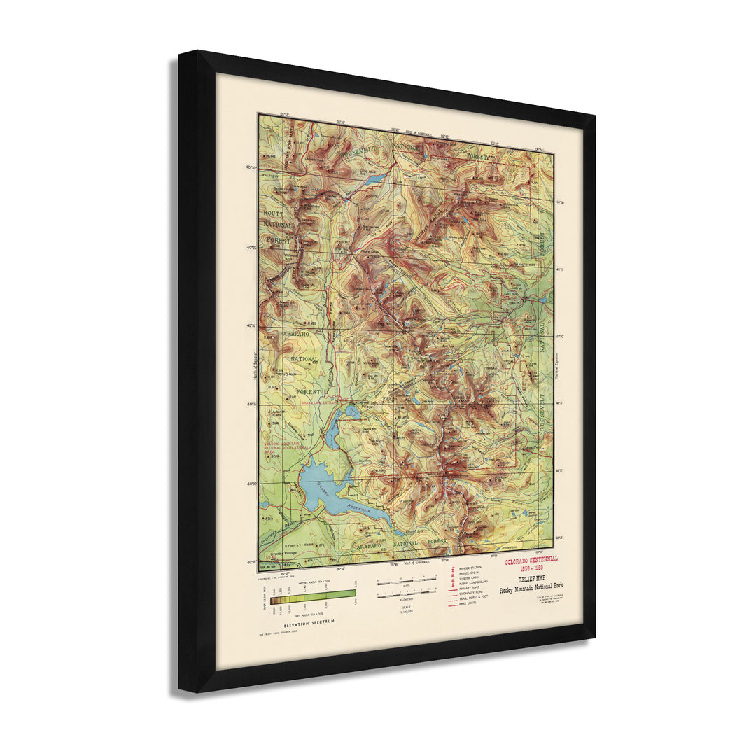 Digitally Restored and Enhanced 1959 Rocky Mountain National Park Map - Framed Vintage Rocky Mountain National Park Poster - Colorado Centennial Map of Rocky Mountain National Park