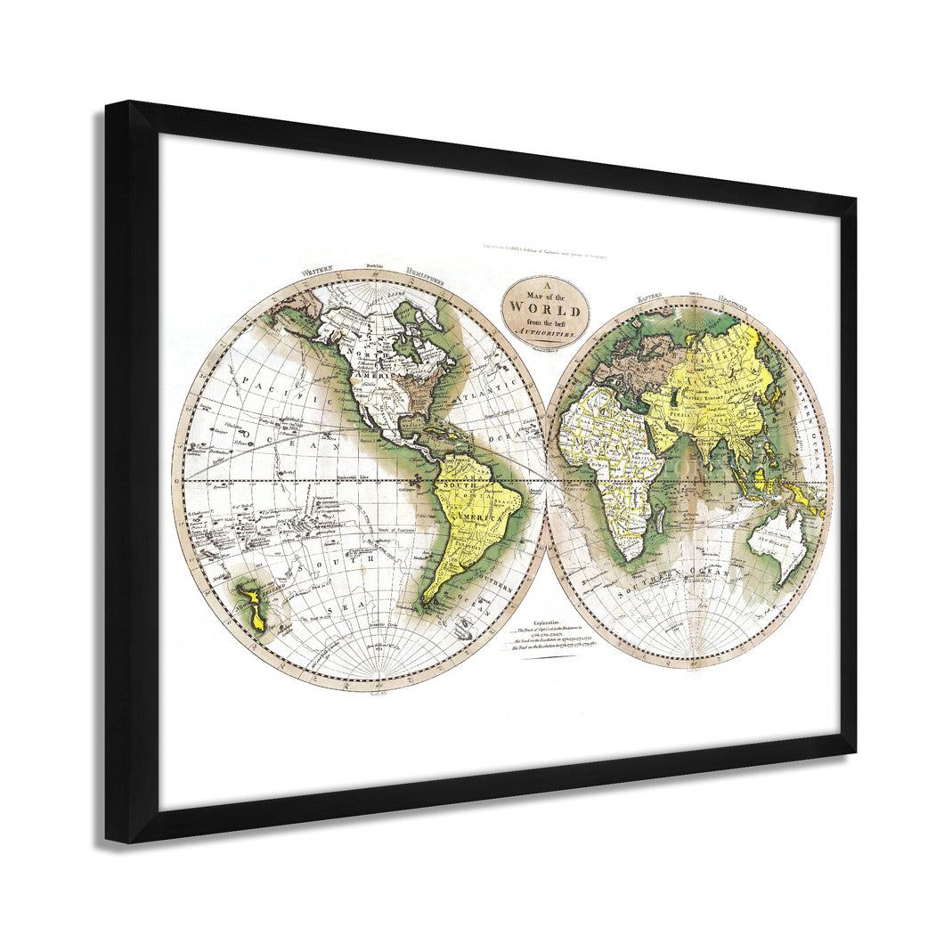 Digitally Restored and Enhanced 1795 World Map Poster - Framed Vintage World Map Wall Art - History Map of the World - Old World Map Wall Decor from Best Authorities (White)