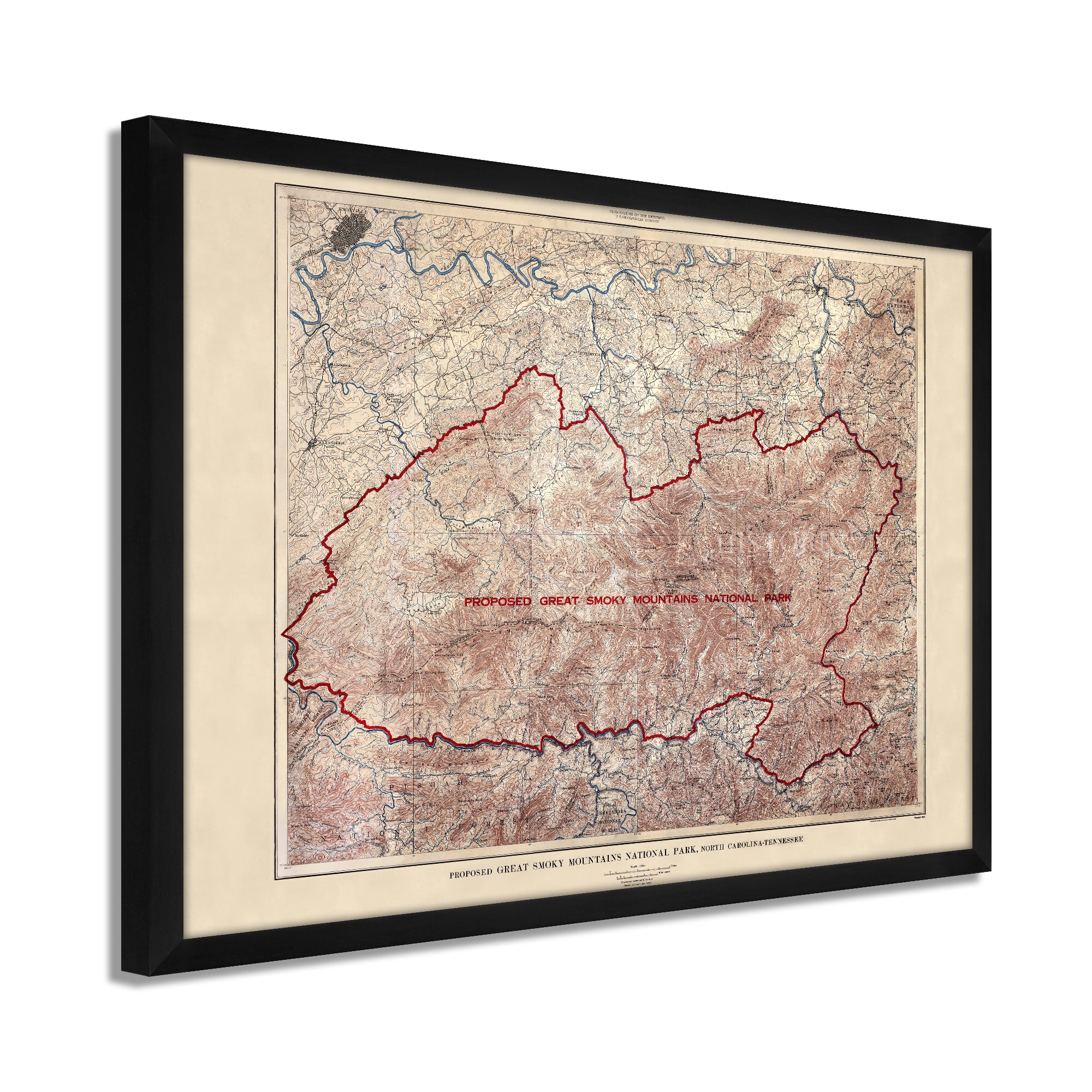 Smoky Mountains National Park Vintage Map outlets Canvas Framed Art