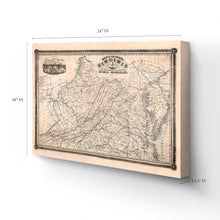 Load image into Gallery viewer, Digitally Restored and Enhanced 1862 Virginia State Map Canvas - Canvas Wrap Vintage Virginia Map Poster - State of Virginia Map Wall Art - History Map of Virginia Poster Showing Internal Improvements
