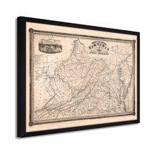 Cargar imagen en el visor de la galería, Digitally Restored and Enhanced 1862 Virginia State Map - Framed Vintage Virginia Map Wall Art - History Map of Virginia Poster - State of Virginia Map Showing Internal Improvements
