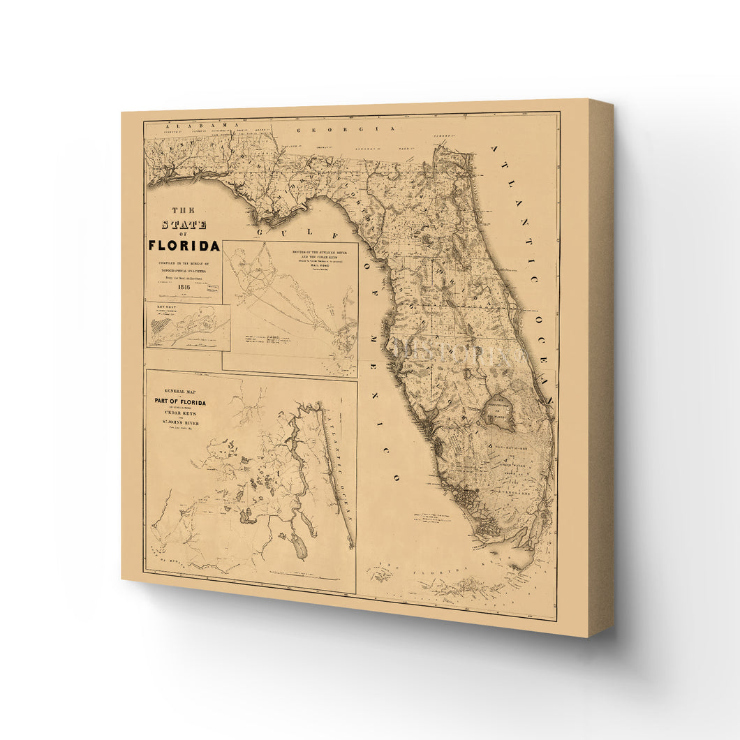 Digitally Restored and Enhanced 1846 Florida Canvas Art Map - Canvas Wrap Vintage Florida Wall Art - Restored State of Florida Wall Map - Vintage Map of Florida State From Best Authorities