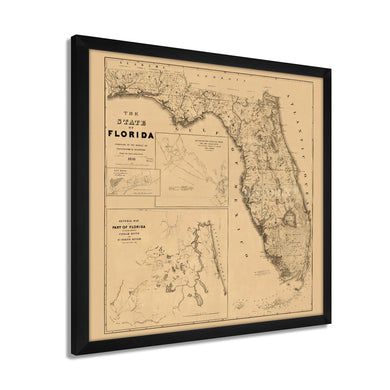 Digitally Restored and Enhanced 1846 Florida Map - Framed Vintage Map of Florida Wall Art - Framed Florida Map Wall Art - Restored History Map of Florida State From Best Authorities