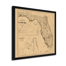Cargar imagen en el visor de la galería, Digitally Restored and Enhanced 1846 Florida Map - Framed Vintage Map of Florida Wall Art - Framed Florida Map Wall Art - Restored History Map of Florida State From Best Authorities
