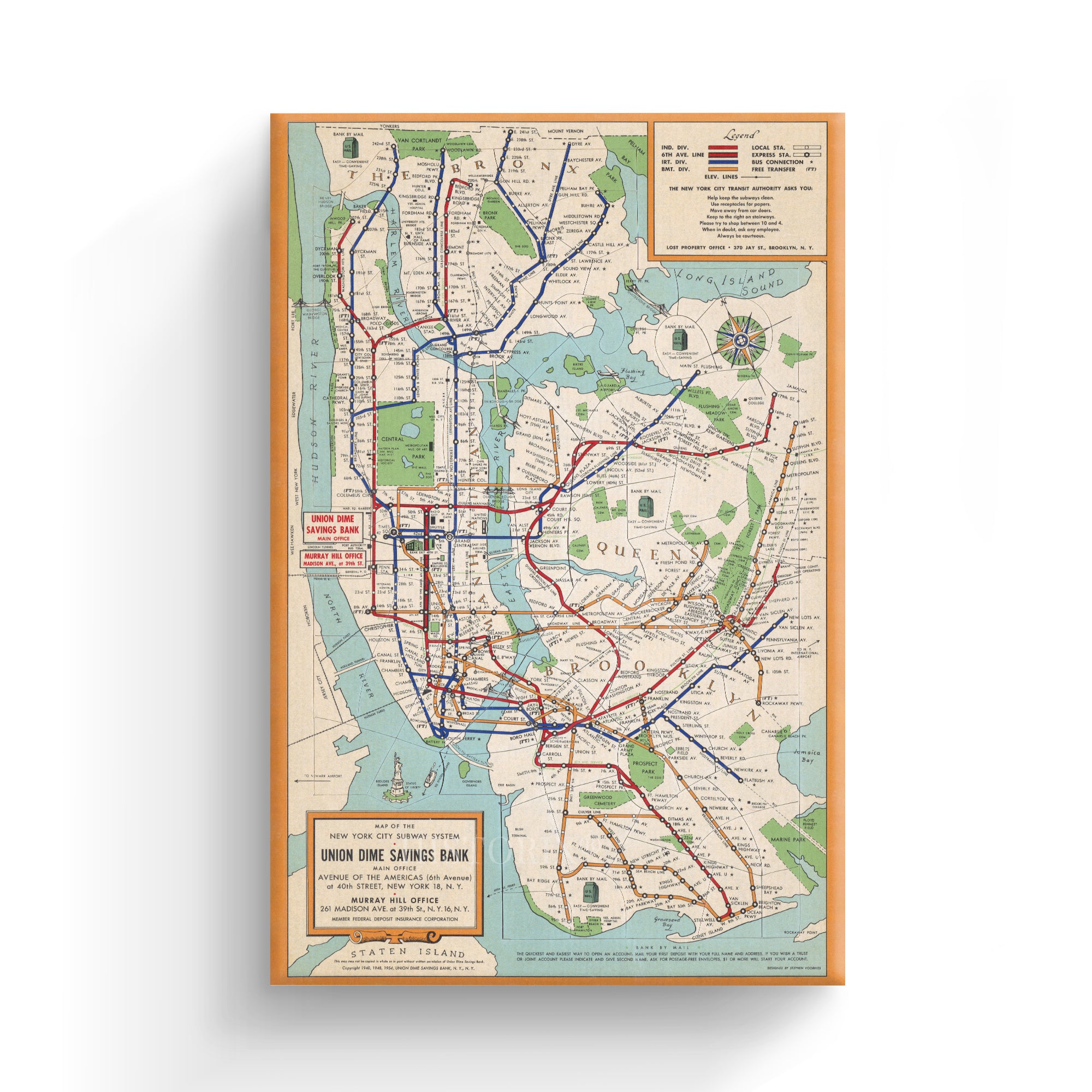 1954 New York City Subway System Map Canvas Wall Art – Historic Prints 1954-new-york-city-subway-system-map-canvas-wall-art-historic-prints