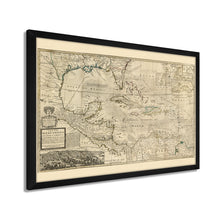 Load image into Gallery viewer, Digitally Restored and Enhanced 1715 West Indies Map - Framed Vintage West Indies Map Poster - Old Map of the West Indies Wall Art - History Map of West Indies The Islands of America
