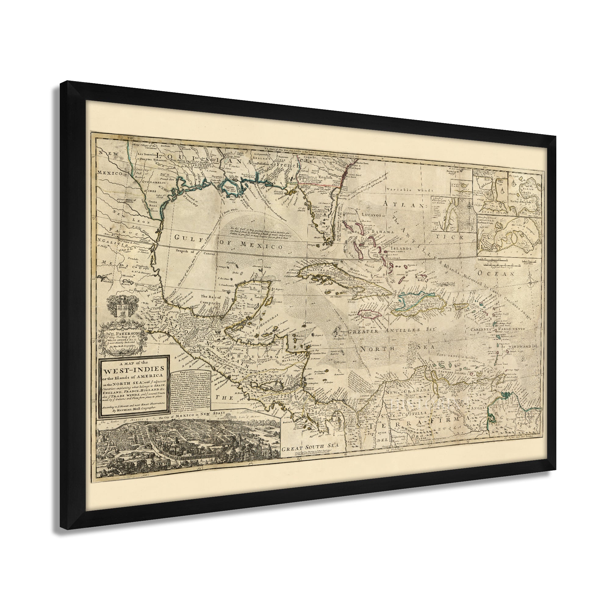 Authentic Professionally Framed Cozumel Island Antique-Look Map