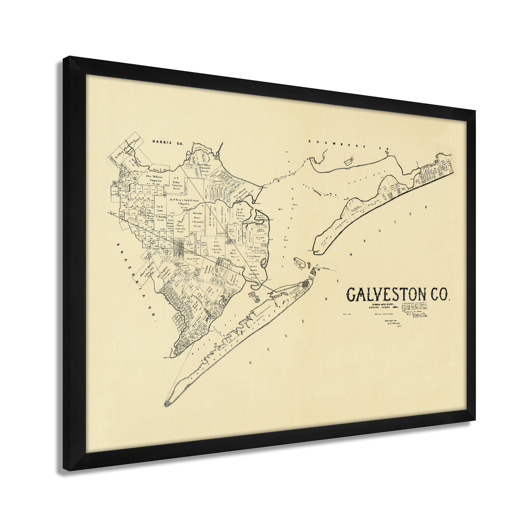 Digitally Restored and Enhanced 1892 Galveston Texas Map - Framed Vintage Galveston Wall Art - Old Galveston TX Map - History Map of Galveston Texas - Framed Galveston County Map