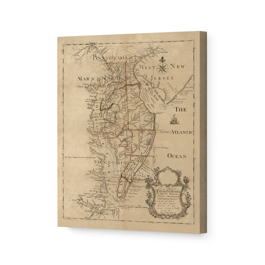 Digitally Restored and Enhanced 1786 Delaware Bay & Chesapeake Bay Map Canvas Art - Canvas Wrap Vintage Delmarva Peninsula Chesapeake Bay - History Map of the Chesapeake Bay Wall Art Poster